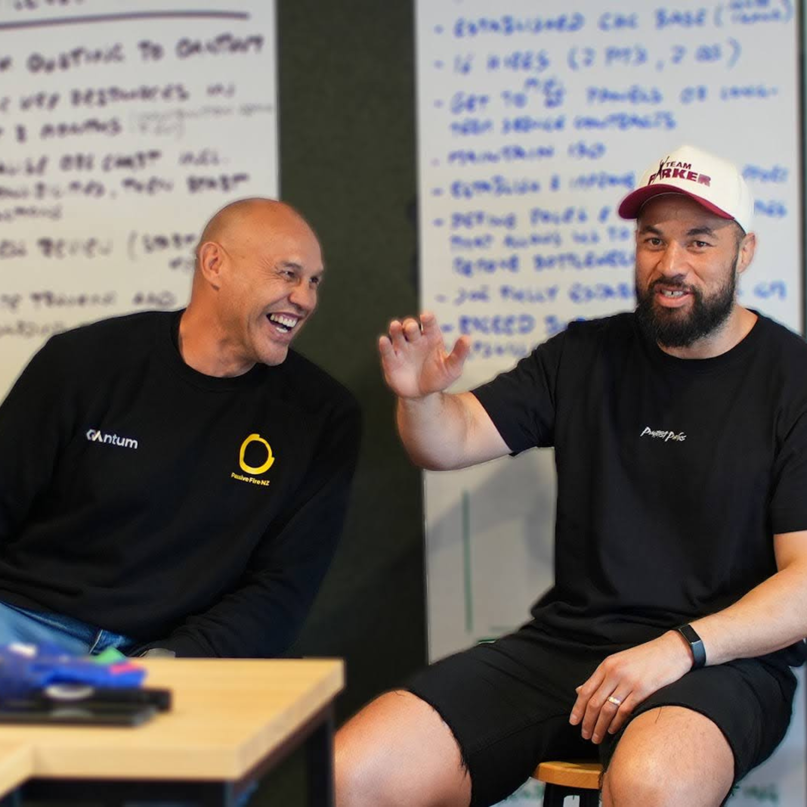 Awen Guttenbeil and Joseph Parker sharing a laugh during Passive Fire NZ strategy session